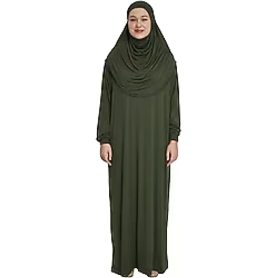 manolyaşal islamic hijab Pratik Başörtülü Rahat Giyilebilen Organik Tek Parça Namaz Elbisesi - Haki