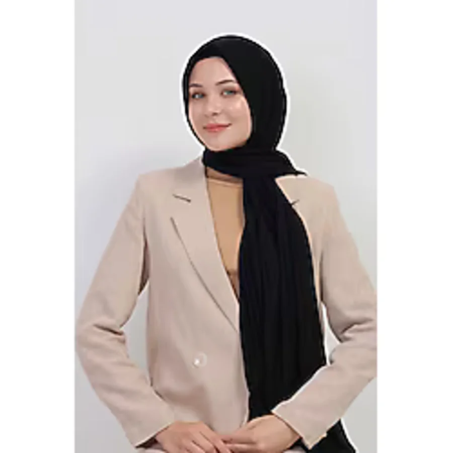 Manolyaşal İslamic Hijab Tesettür Penye Şal - 70 X 180 / Siyah Siyah