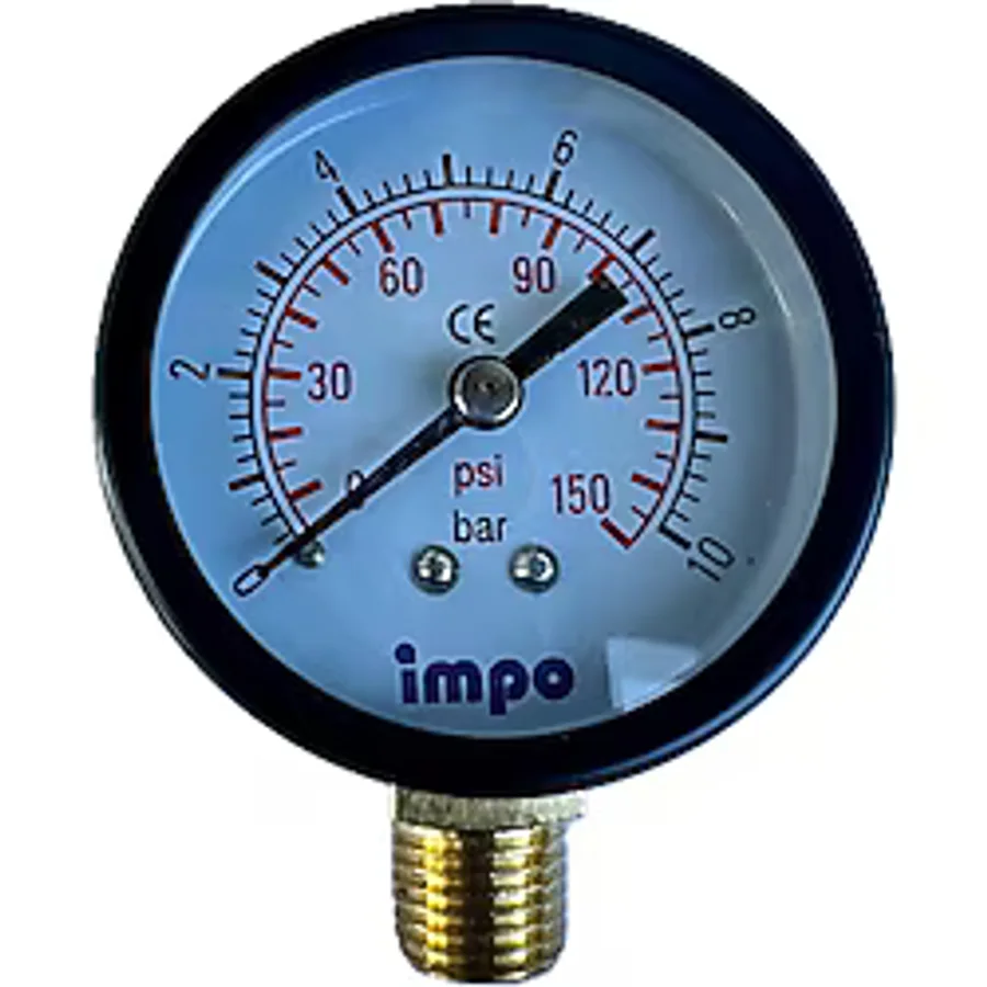 Manometre 50 - 0 10Bar - Metal Gövdeli - Alttan Çıkışlı - Impo