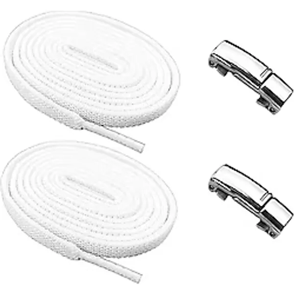 Manyetik Parlak Paslanmaz Metal, Beyaz 100 cm Elastik, Tak-Bırak Akıllı, Bağlanmayan Ayakkabı Bağcığı (1 Çift Beyaz Bağcıklı)