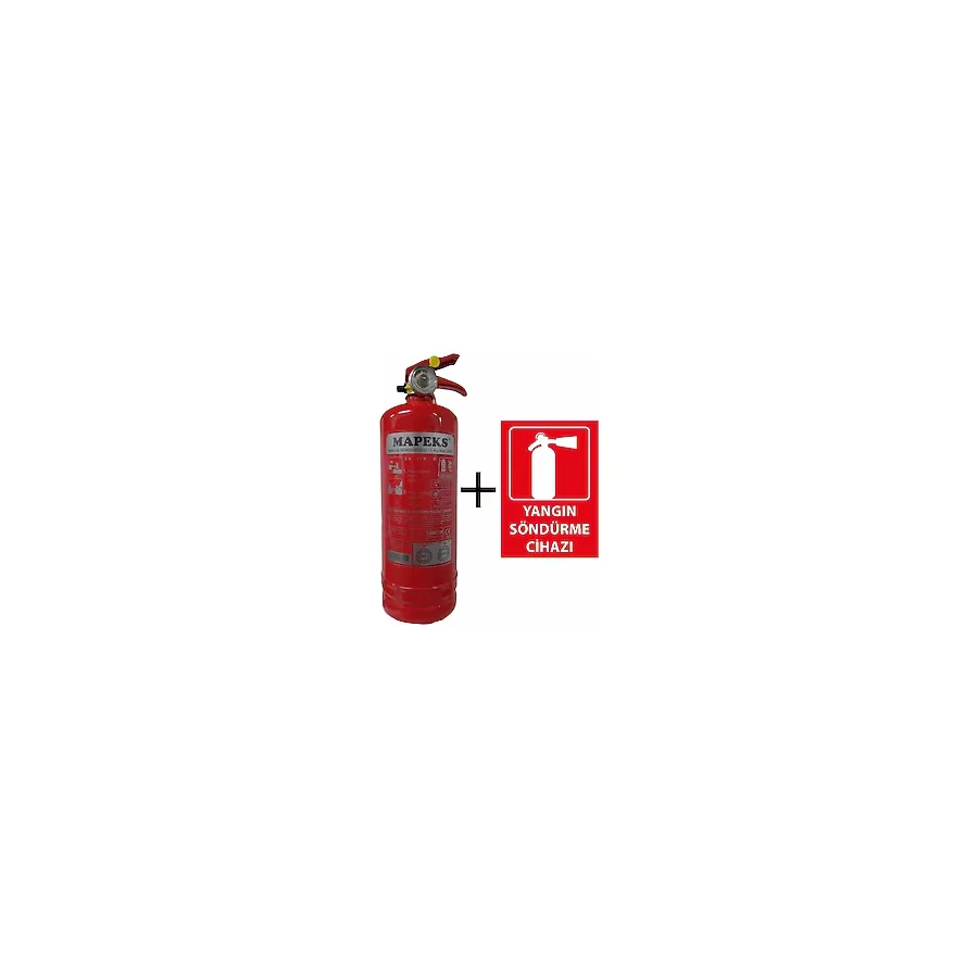 Mapeks ABC Tipi Kuru Kimyevi Toz 1 Kg Yangın Tüpü + Uyarı Levhası