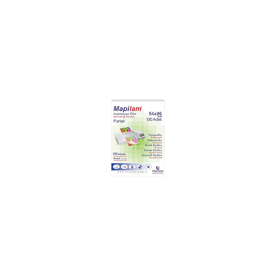 MAPİLAM 125 MİCRON PARLAK LAMİNASYON FİLMİ (KREDİ KARTI) (54X86) 100 LÜ