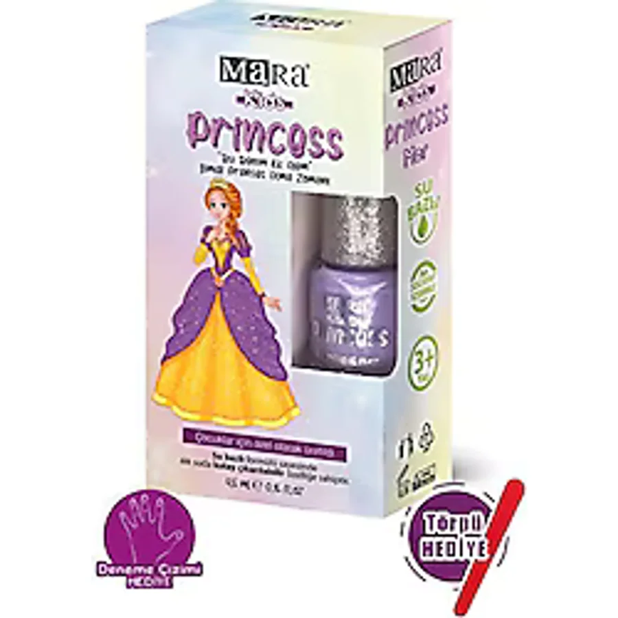 Mara Kids Princess Yıkanabilir Su Bazlı Çocuk Ojesi Mor 4.5 ml Törpü Hediyeli