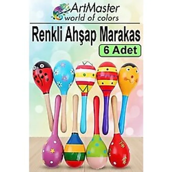 Marakas Renkli Ahşap 6 Lı Set Çıngıraklar Eğlenceli Marakas Renkli Müzik Aksesuarları Çocuk Eğitici Oyuncak