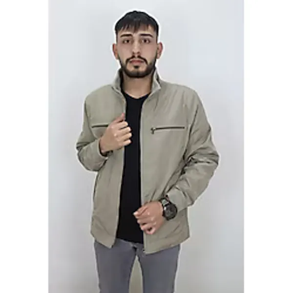 Marco Muratti Fistan Store Erkek Hakim Yaka Spor Kesim Normal Kalıp Fermuar Kapamalı Yazlık Mont - 2XL - Koyu Bej