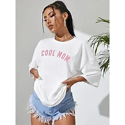 MARECASH Kadın Pembe Cool Mom (BEYAZ BASKILI) Hamile Tişört %100 Pamuk