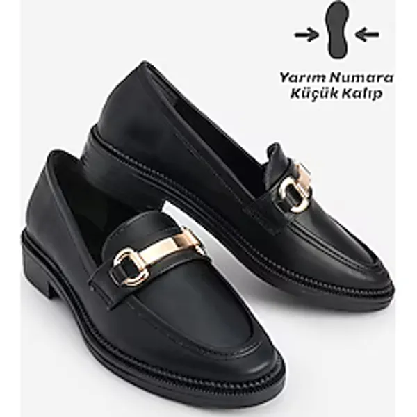 Marjin Kadın Loafer Makosen Casual Tokalı Günlük Ayakkabı Tonyas Siyah