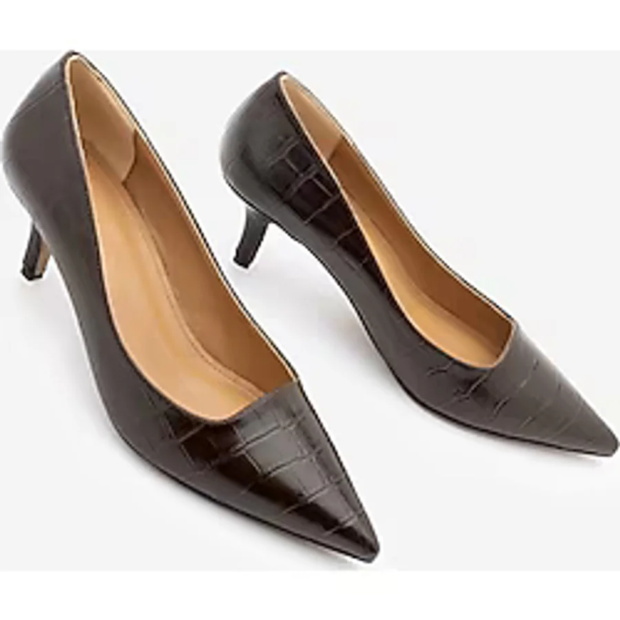 Marjin Kadın Stiletto Croco Desenli Topuklu Ayakkabı Olfin Kahve Croco - Kahve Kroko - Kahve - 36