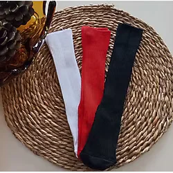 MARS BABY Kız Bebek Beyaz Kırmızı Siyah 3lü Düz Dizaltı Çorap