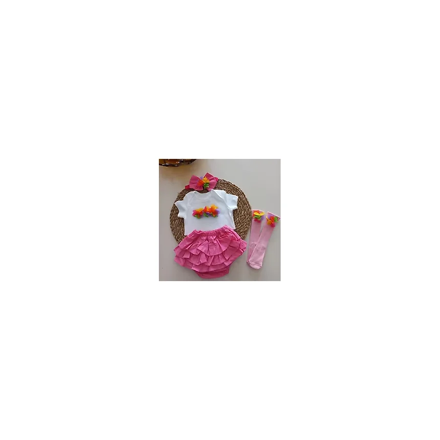 MARS BABY Kız Bebek Fuşya Potpori Fırfırşort Etek Bandana Pembe Çorap Takım