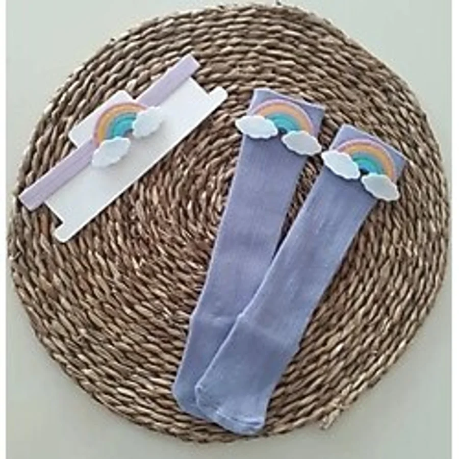 Mars Baby Kız Bebek Lila Gökkuşağı Figürlü Bandana Ve Çorap Set