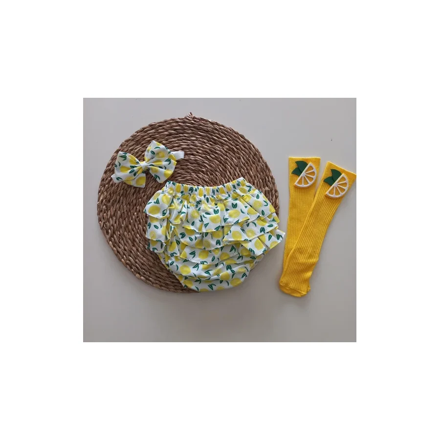 MARS BABY Kız Bebek Limon Desenli Fırfırşort Etek Çoraplı Takım