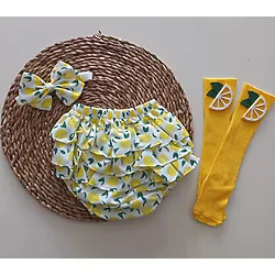 MARS BABY Kız Bebek Limon Desenli Fırfırşort Etek Çoraplı Takım