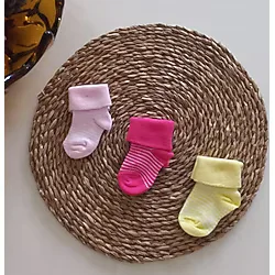 Mars Baby Kız Bebek Pembe Fuşya Sarı 3Lü Kıvrık Soket Çorap