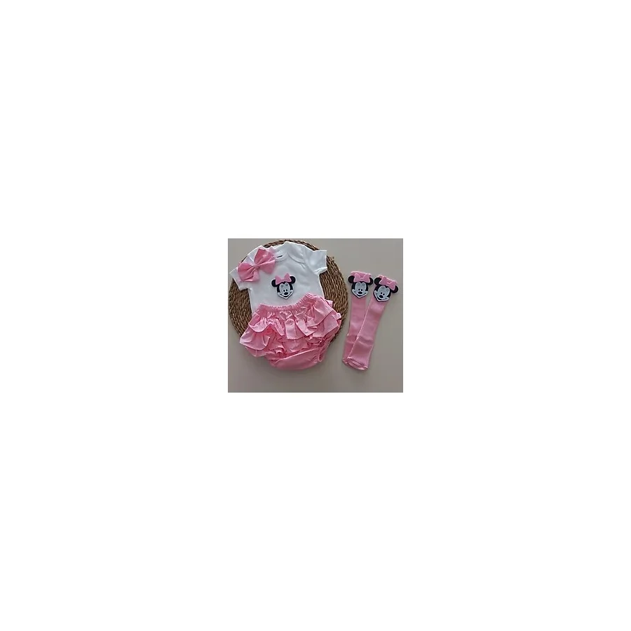 Mars Baby Kiz Bebek Pembe Minnie'li Firfir Sort Etek Bodyli Çorap Takimi
