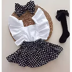 Mars Baby Kız Bebek Siyah Puantiyeli Fırfırlı Salopet Bandana Fiyonklu Çorap Takım