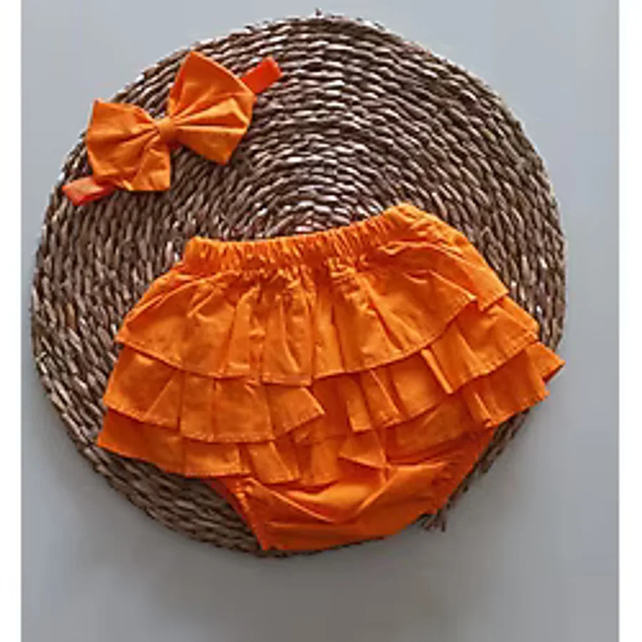 MARS BABY Kız Bebek Turuncu Fırfır Şort Etek Ve Bandana Takımı