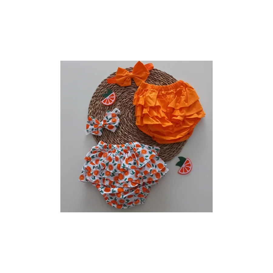 MARS BABY Kız Bebek Turuncu Portakal Desenli Fırfır Şort Etek Bandana Takımı