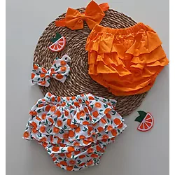 MARS BABY Kız Bebek Turuncu Portakal Desenli Fırfır Şort Etek Bandana Takımı
