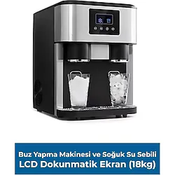 Mars&hars Buz Yapma Makinesi ve Soğuk Su Sebili-Lcd Dokunmatik Ekran (18KG Kapasiteli)