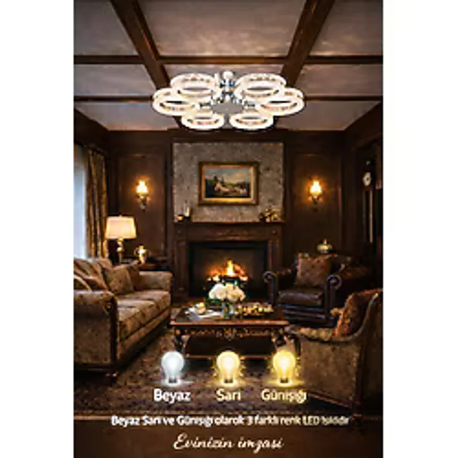 Marsel Lighting alya 6lı krom avize 3 renk led secenekli salon oturma odası avize