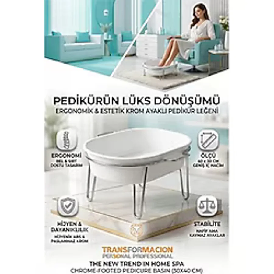 Marsilyan Profesyonel Krom Ayaklı Pedikür Leğeni - Evde Spa Konforu Ayak Bakım Küveti 719415 - Renkli - standart