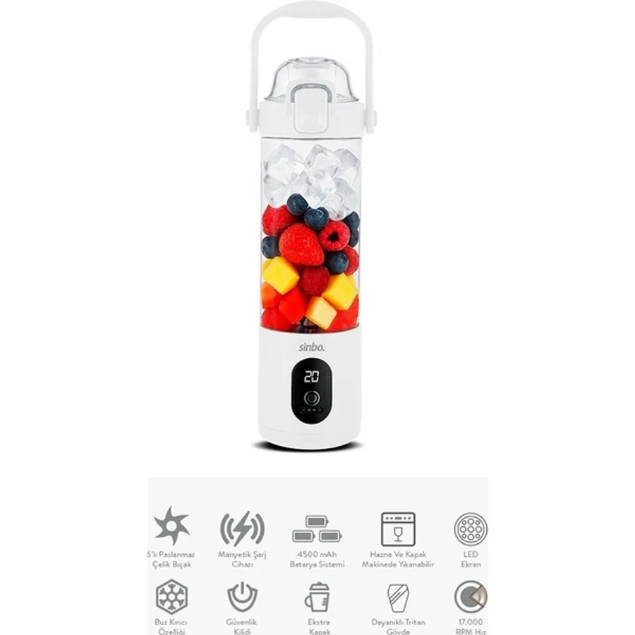 Marsilyan Şarjlı Taşınabilir Smoothie Blender 700MLBUZ Kırma - Çelik Bıçak Manyetik Şarj 150W 4500MA - Renkli