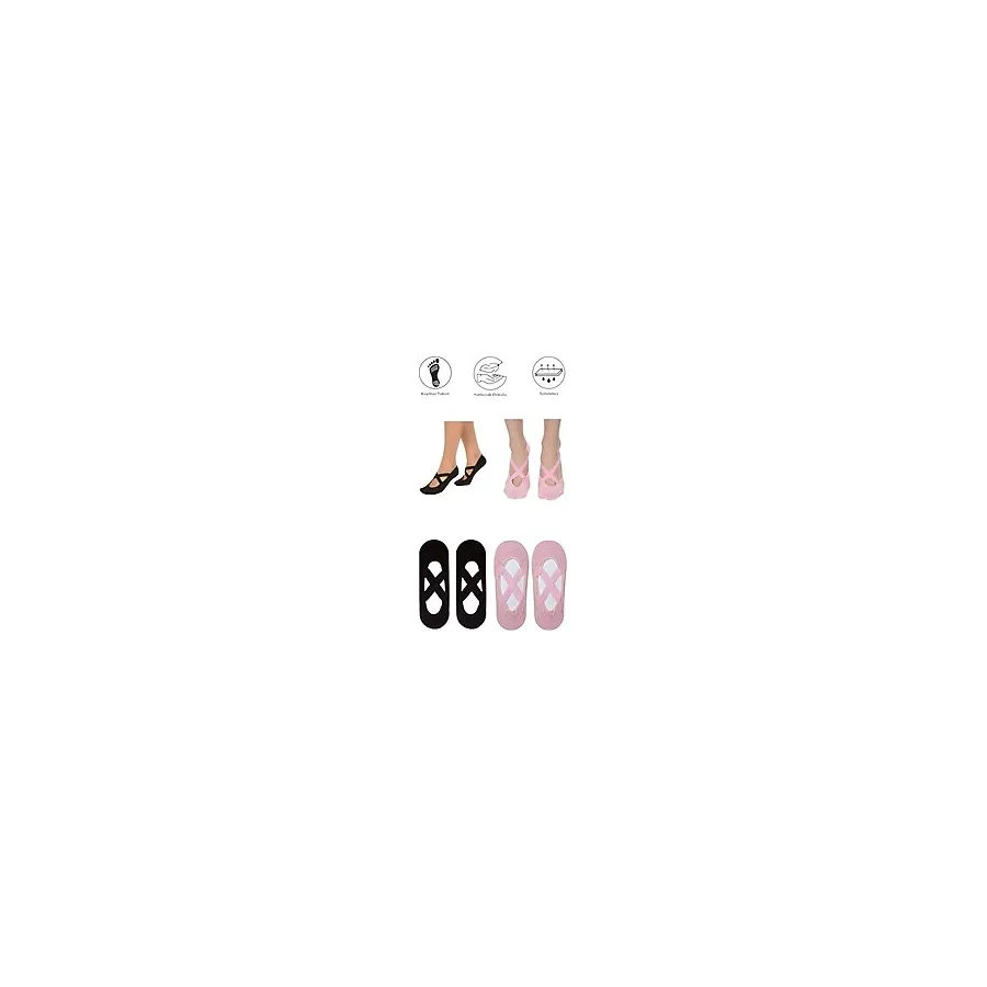 Maruf Shop 4 Adet Bayan Kaydırmaz Tabanlı Yoga Pilates Fitness Dans ve Spor Çorabı - Pembe - Siyah - 36 - 40