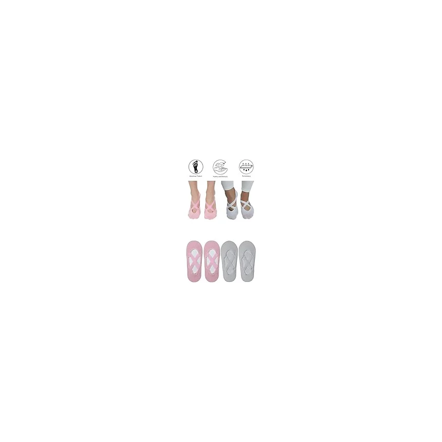 Maruf Shop 4 Adet Bayan Kaydırmaz Tabanlı Yoga Pilates Fitness Dans ve Spor Çorabı - Pembe - Beyaz - 36 - 40