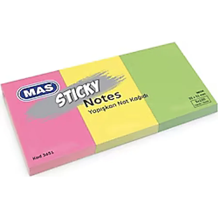 Mas 3651 3 Neon Renk 100 Yaprak Yapışkanlı Not Kağıdı