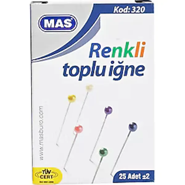 MAS Renkli Başlı Toplu İğne 25 Adet 32 mm Kırtasiye Kullanımı için