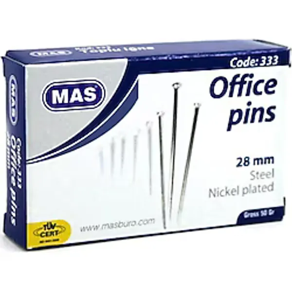 Mas Toplu İğne Nikel 28 Mm 50 Gram (1 Paket 24 Kutu)