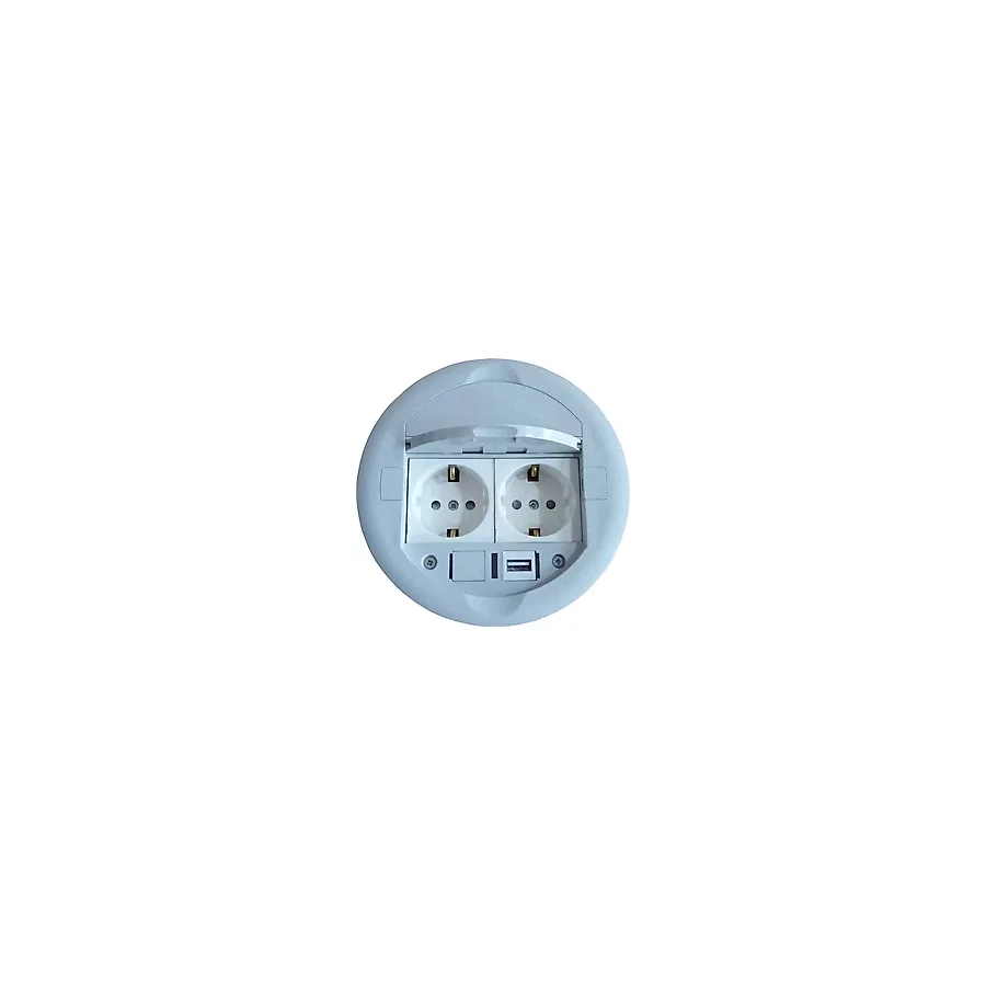 Masa Üstü Priz Kutusu Gömme Tip Gri + 2 Ad. Priz+1 Ad. USB Geçiş