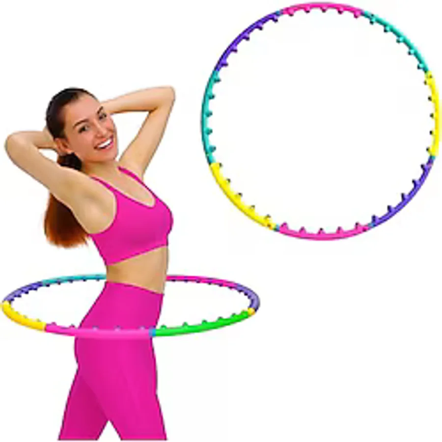 Masaj Başlıklı - 7 Parça Sök-Tak Spor Çemberi, Bel ve Karın Zayıflama Egzersiz Halkası, Renkli Köpük Kaplama Fitness Hoop, Kadın-Erkek İçin Ev Tipi Spor Aleti JS-6021 - 001-Renkli