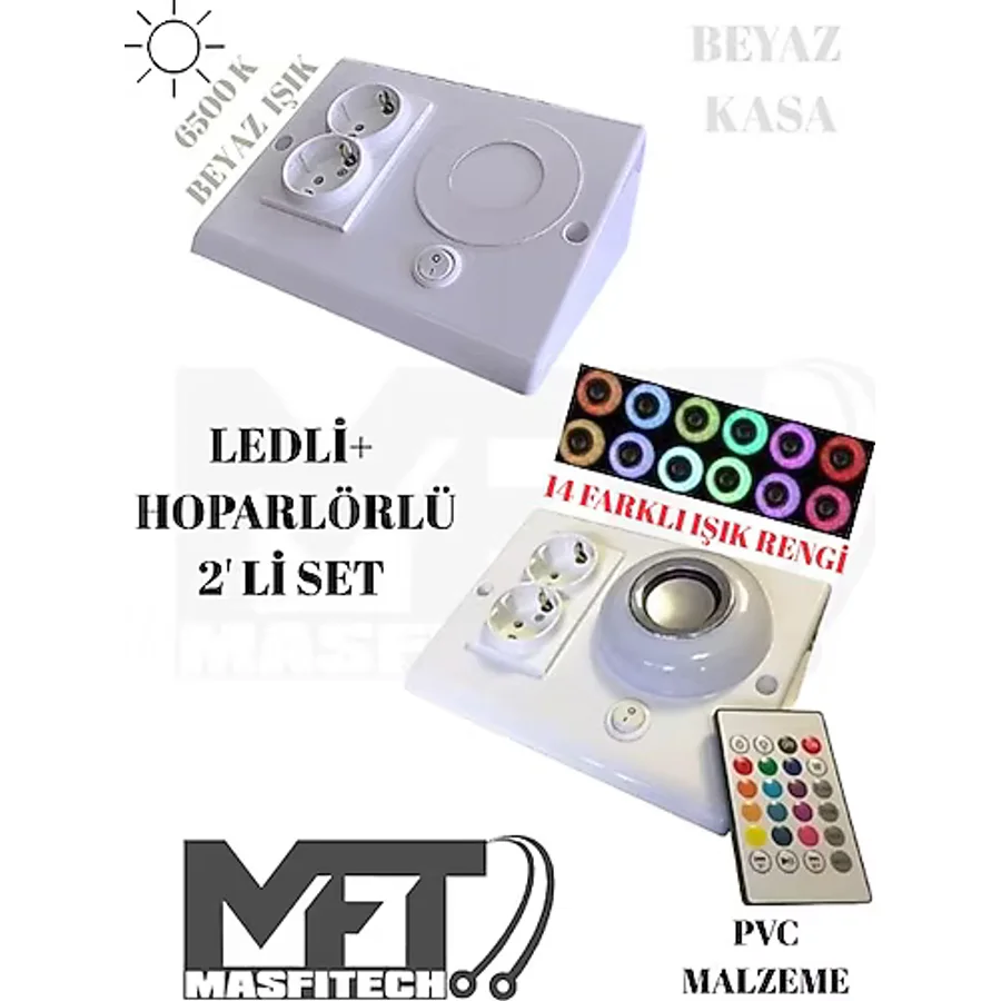 Masfitech Dolap ve Tezgah Altı Bluetooth Müzik Çalar ve Ledli Prizmatik Venüs (2'li Set) - Beyaz