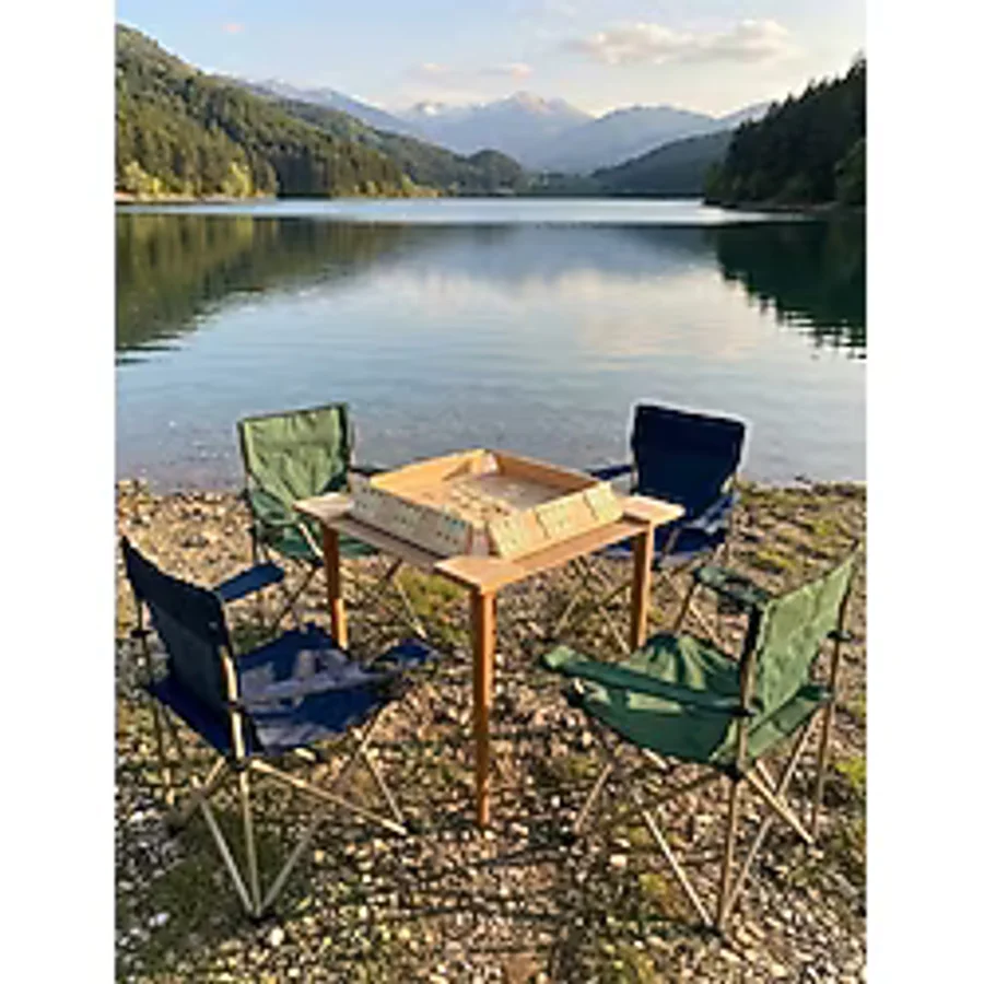 Masho Trend Katlanır Rulo Seyyar Okey Masası - Kamp Okey Masası - Katlanır Kamp Masası - 75x75x75 - Ahşap