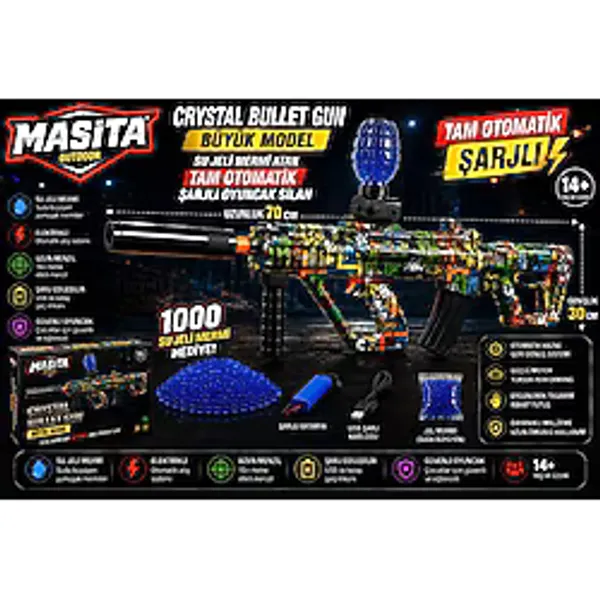 Masita Gel Blaster Su Topu (Su Maymuncuğu) Atan Oyuncak Şarjlı Tam Otomatik. 70 cm Karma Renk ve Model Gönderilir Oyuncak Pil ile Çalışmaz - Çok Renklli