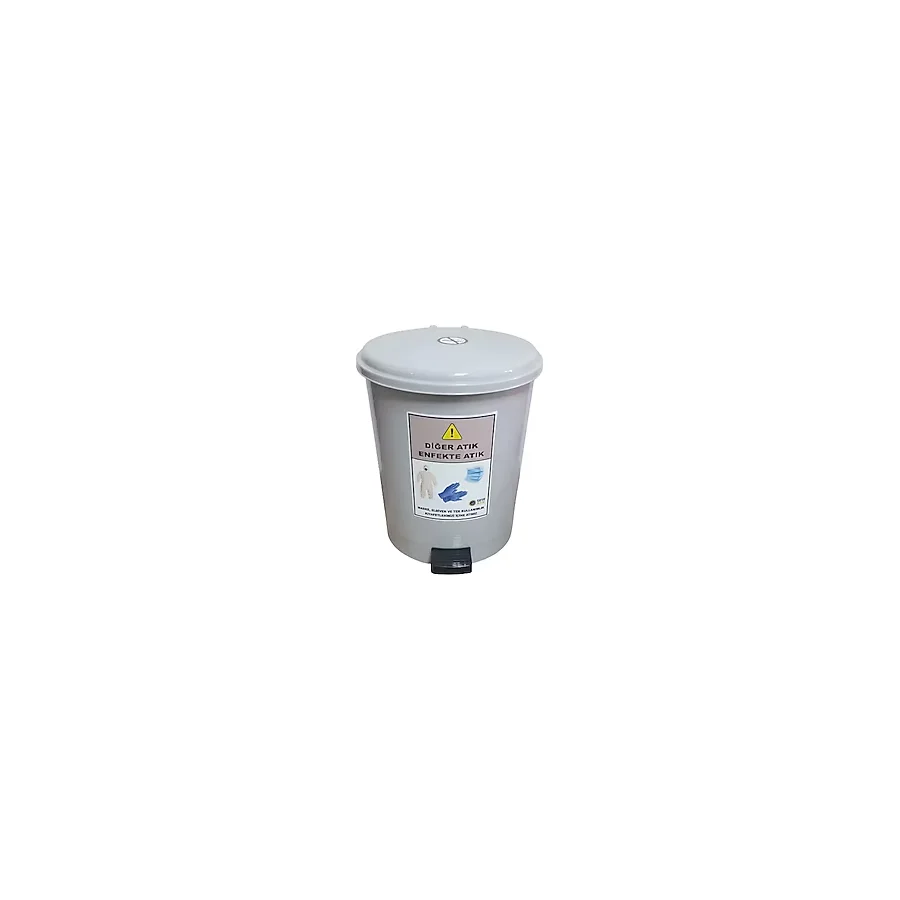 Maske Eldiven ve Tek Kullanımlık Tulum Atık Kovası 40-50 lt Yuvarlak Pedallı İç Kovalı