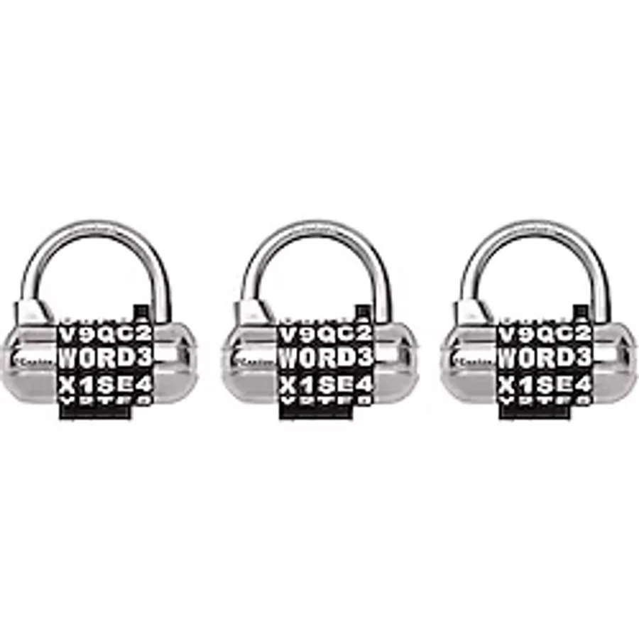 Master Lock 2-1/2 inç (64 mm) Genişliğinde Kendi Kelime Kombinasyonu Asma Kilidi Değiştirilebilir, Çıkarılabilir Kadranlı Set; Siyah; 3 paket. 1534EC3
