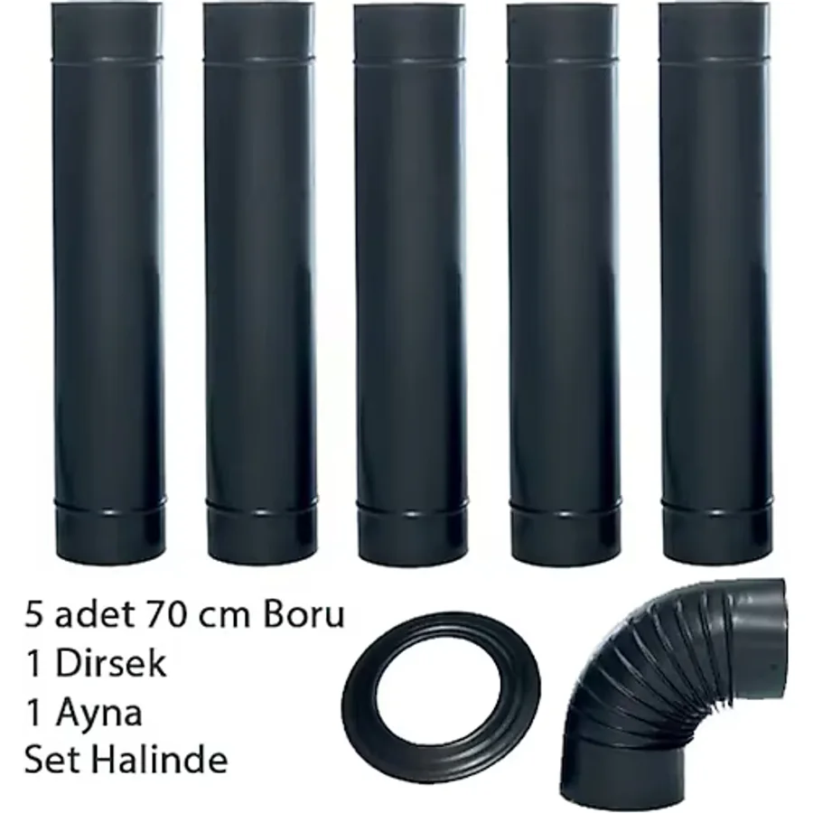 Mat Siyah Emaye Soba 13 Cm Borusu 6 Lı Set ayna