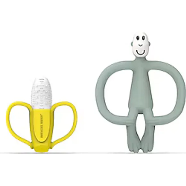 Matchstick Monkey Banana & Monkey Silikon Diş Kaşıyıcı Hediye Seti - Mint Yeşili