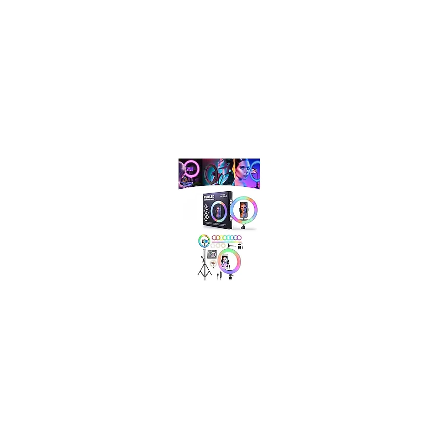 MATECHNO Rgb Işıklı 26 Cm 10 İnç Çok Renkli Led Ring Light 2.1M Tripot Youtube Tiktok Make Up Çekim Işığı