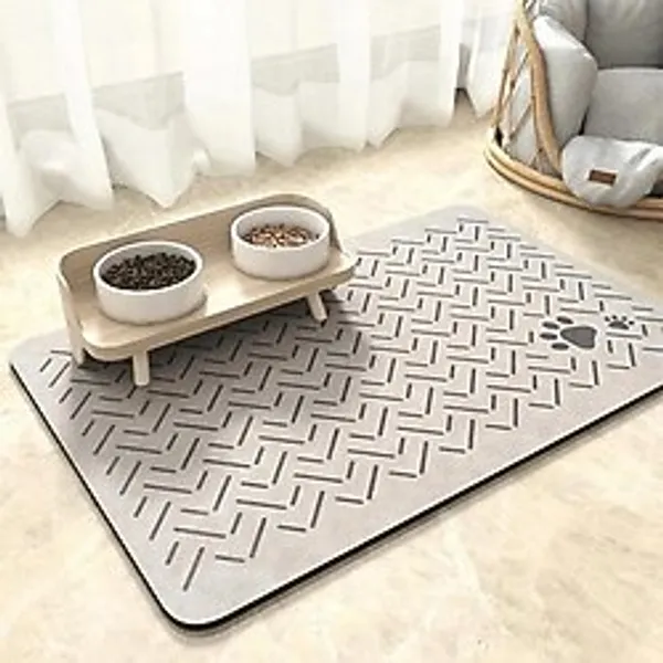 MAtGo Pati Beslenme Matı Çizgi Patili Su Geçirmez Kaymaz Krem Kedi Köpek Mama Paspası 50x70cm