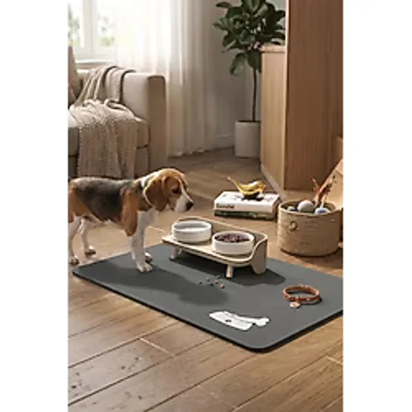 MAtGo Pati Evcil Hayvan Beslenme Matı Kemik Figürlü Su Geçirmez Kaymaz Gri Kedi Köpek Mama Paspası 50 x 70 CM siyah