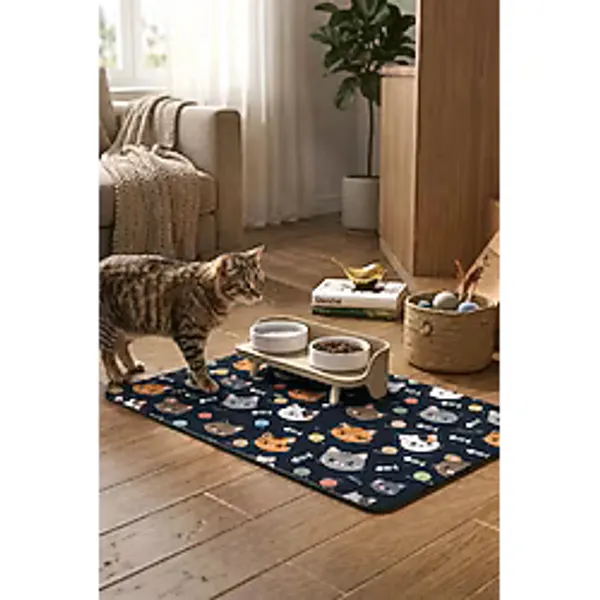 Matgo Pati Kedi Köpek Beslenme Matı 50X70cm Balık Kılçıklı Su Geçirmez Mama Kabı Altlığı Paspası