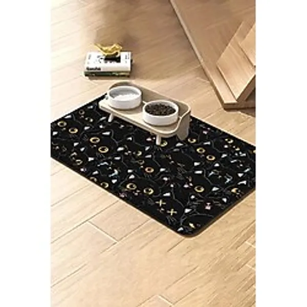 MatGo Pati Kedi Köpek Beslenme Matı 50x70cm Su Geçirmez Mama Kabı Altı Paspası Kara Kedi Curcunası
