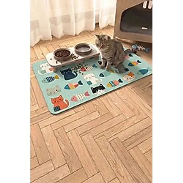 MatGo Pati Kedi Köpek Beslenme Matı 50x70cm Su Geçirmez Mama Kabı Altlığı Paspası Yamalı Köpek