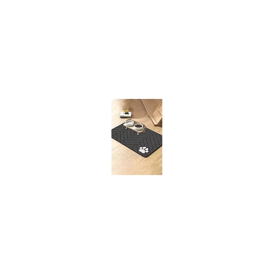 MAtGo Pati Parke Desen Gri Renk Beslenme Matı Kaymaz Sıvı Geçirmez Kedi Köpek Mama Paspası 50x70cm