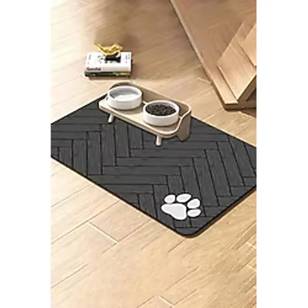 MatGo Pati Parke Desenli Gri Renk Beslenme Matı Kaymaz Sıvı Geçirmez Kedi Köpek Mama Paspası 50x70cm