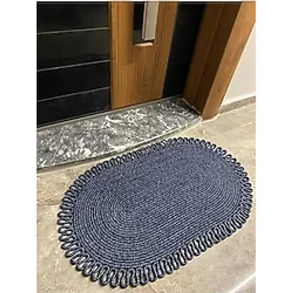 MaVaux Dublin Serisi Jüt, Desenli Kapı Önü, Paspas, Banyo Paspası, Balkon Paspası/Hediyelik, Ev Eşyası Bambu Lacivert 40 x 70
